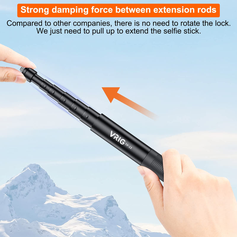 VRIG TP-13,131cm(51inch) Invisible Selfie Stick for Insta360 ONE X3, X2, X, Insta360 ONE R, RS, Insta 360 Camera 1/4" Extended Monopod Pole