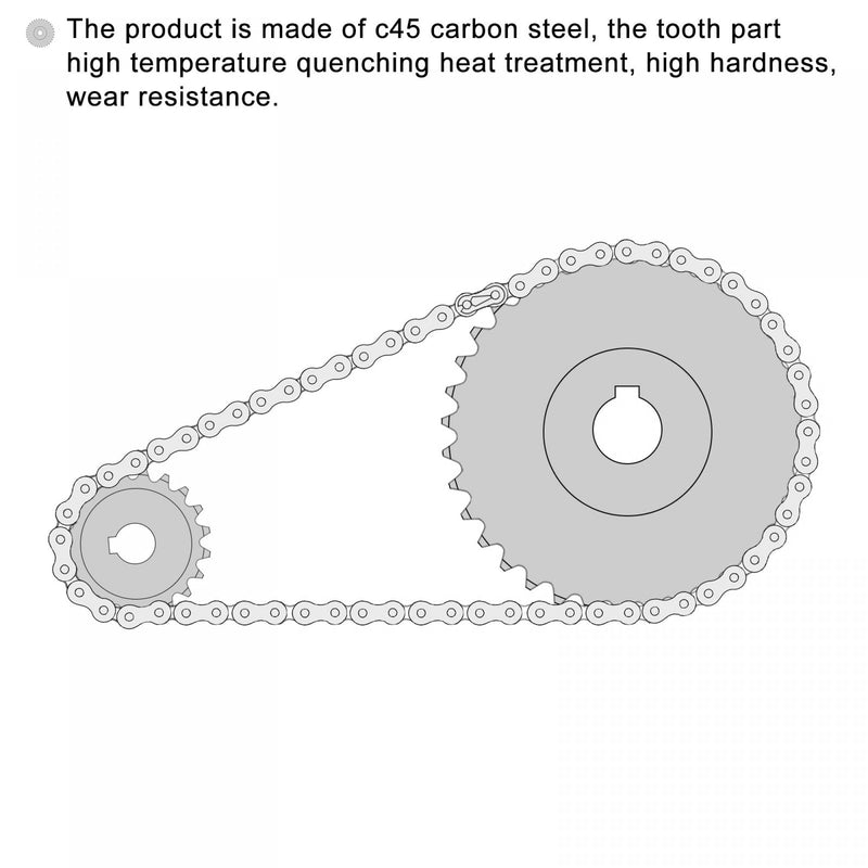 uxcell 20 Tooth Roller Sprocket, 25 Chain Single Strand 1/4" Pitch, 12mm Bore Black Oxide C45 Carbon Steel, 4x1.8mm Keyway with Set Screws for ISO 04C