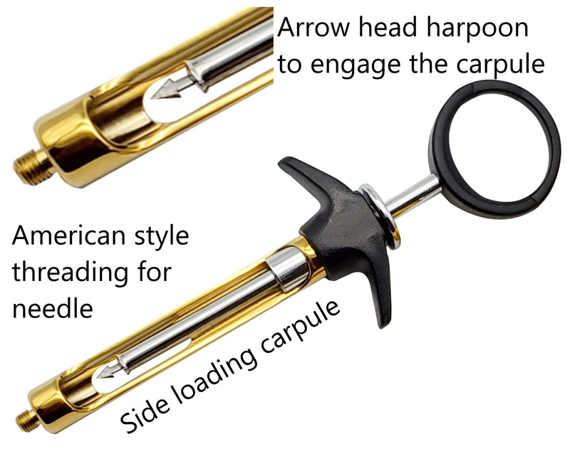 Dental Syringe Aspirating 1.8ml Set of 3 Black & Golden anesthetic syringe dental Instrument