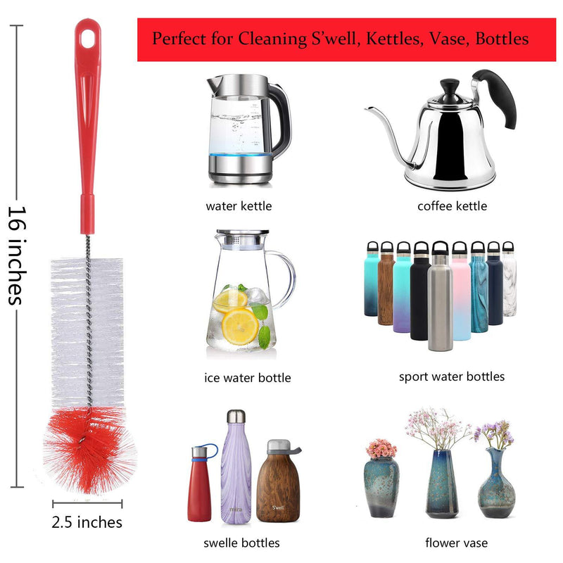 ALINK 5-Pack Red Bottle Brush Cleaner Set - Long Large Cleaing Brush for Narrow Neck Wine/Beer Bottles, Hydro Flask, Thermos, Hummingbird Feeder, S’Well, Water Bottles, Spout/Lid Brush, Straw Brush