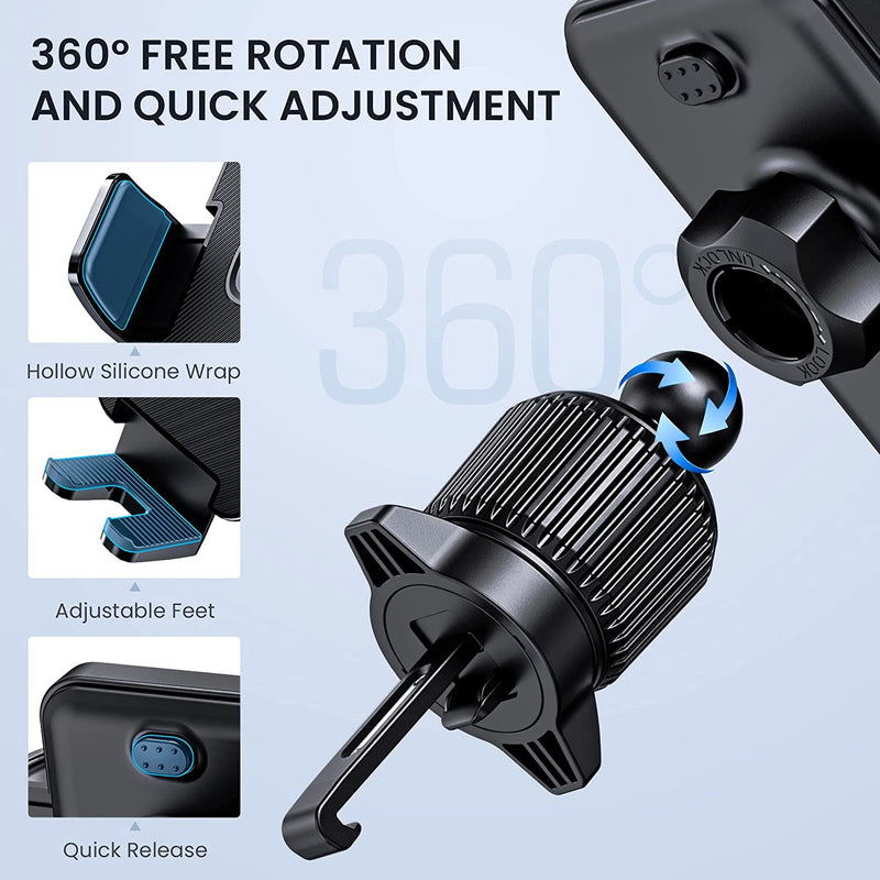 CINDRO Car Vent Phone Mount for Car [Military-Grade Hook Clip] Phone Stand for Car [Thick Cases Friendly] Air Vent Clip Cell Phone Holder for Smartphone, iPhone, Automobile Cradles Universal Dark