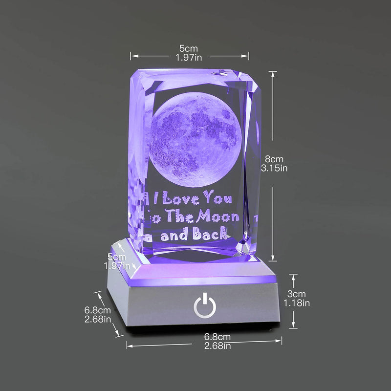 hochance 3D Moon Crystal with LED Colourful Light Base,Happy Mothers Day Gifts Ideas for Wife Mom Women Her，Unique Anniversary Birthday Presents for Girlfriend Funny Family Night Light Room Decoration A-moon