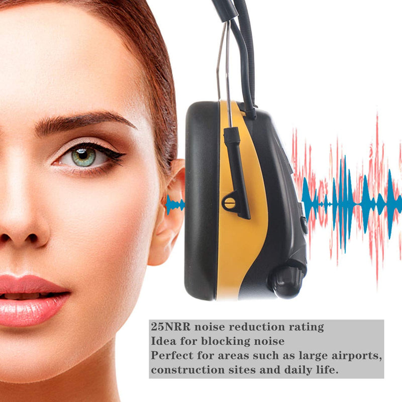 PROTEAR Digital AM FM Radio Headphones, 25dB NRR Ear Protection Safety Ear Muffs, Noise Reduction Hearing Protector for Lawn Mowing and Landscaping(Yellow) A-yellow
