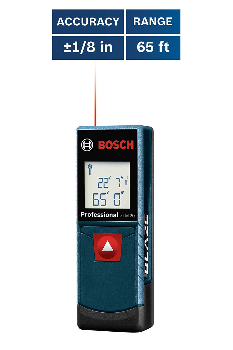 Bosch GLM20 Blaze 65ft Laser Distance Measure With Real Time Measuring