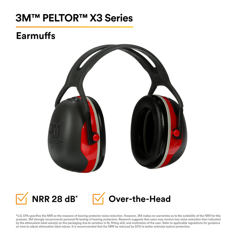 3M Peltor X3A Over-the-Head Ear Muffs, Noise Protection, NRR 28 dB, Construction, Manufacturing, Maintenance, Automotive, Woodworking, Heavy Engineering, Mining