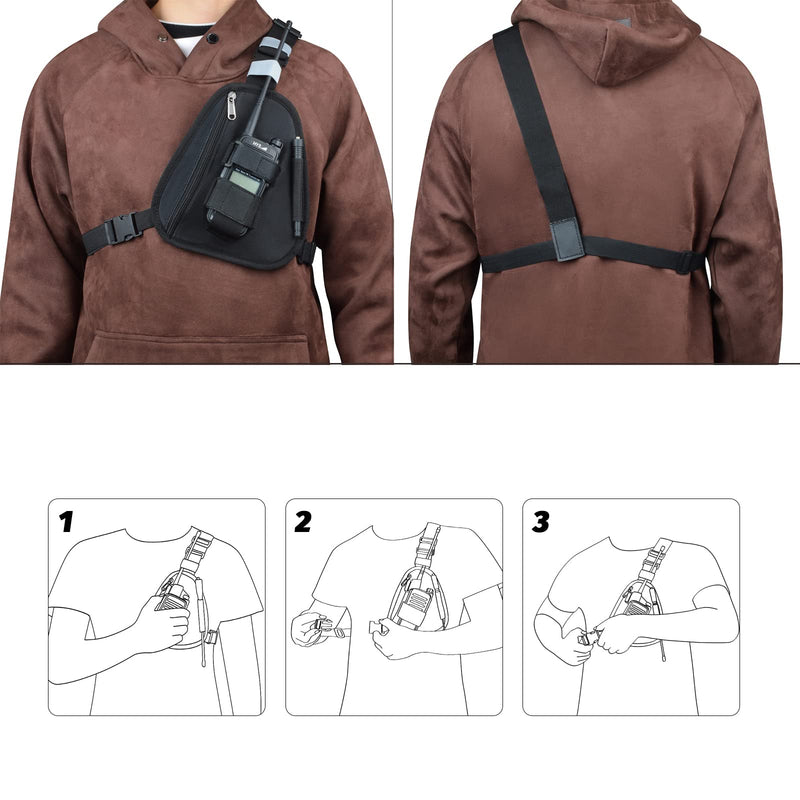 TWAYRDIO Radio Chest Harness Chest Pack Shoulder Radio Holster with an Adjustable Single Radio Pouch for Baofeng Retevis Yaesu Handheld Two-Way Radios and Walkie Talkies