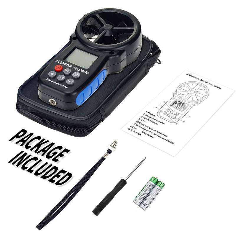 Bluetooth Digital Anemometer, Handheld Wind Speed Meter for Air Flow Velocity Wind Temperature Wind Chill Gauge Tester, with Phone Tablet APP AI-100APP w/Bluetooth APP Connection