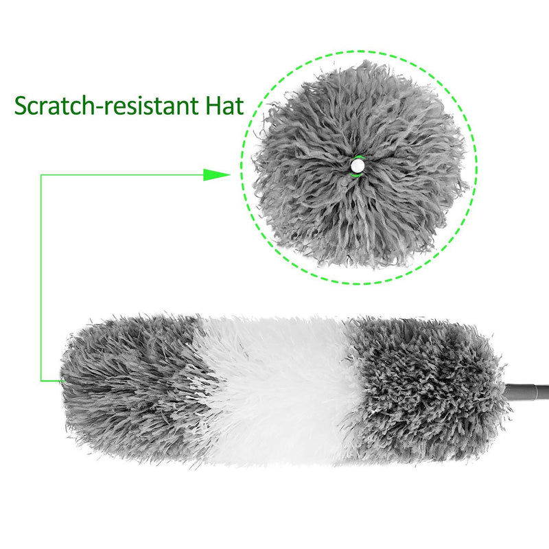 BOOMJOY Microfiber Feather Duster with Extendable Pole, 100" Telescoping Cobweb Duster for Cleaning, Bendable Head, Scratch-Resistant Cover, Washable Duster for Ceiling, Fan, Furniture Grey