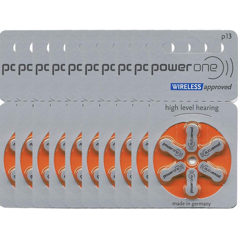 powerone Size 13 Hearing Aid Batteries Zinc Air P13 Pack of 60