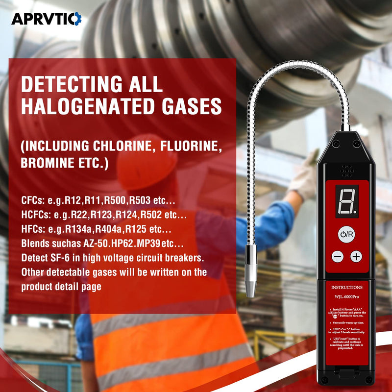 Aprvtio Refrigerant Leak Detector with LED Light, Halogen Leak Detector Freon Gas Leakage Tester HVAC Air Condition R22 R410A R134A R1234YF CFCs HCFCs HFCs Indicator WJL-6000PRO 2021 Upgrade WJL-6000PRO-UV