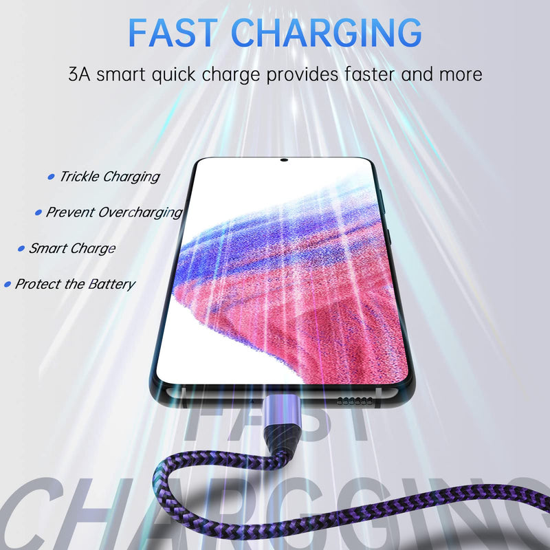Android Auto USB C Cable Type C Charger USB Data Transfer Cable Fast Charging for Samsung Galaxy A04S/A04e/A53/A03S/A13/A73/A52S/S22 Ultra/S21+/S21FE/S20/S10 Plus/S9/A10e/A51/A71/A33/A32, 3FT 2Pack Blue Purple