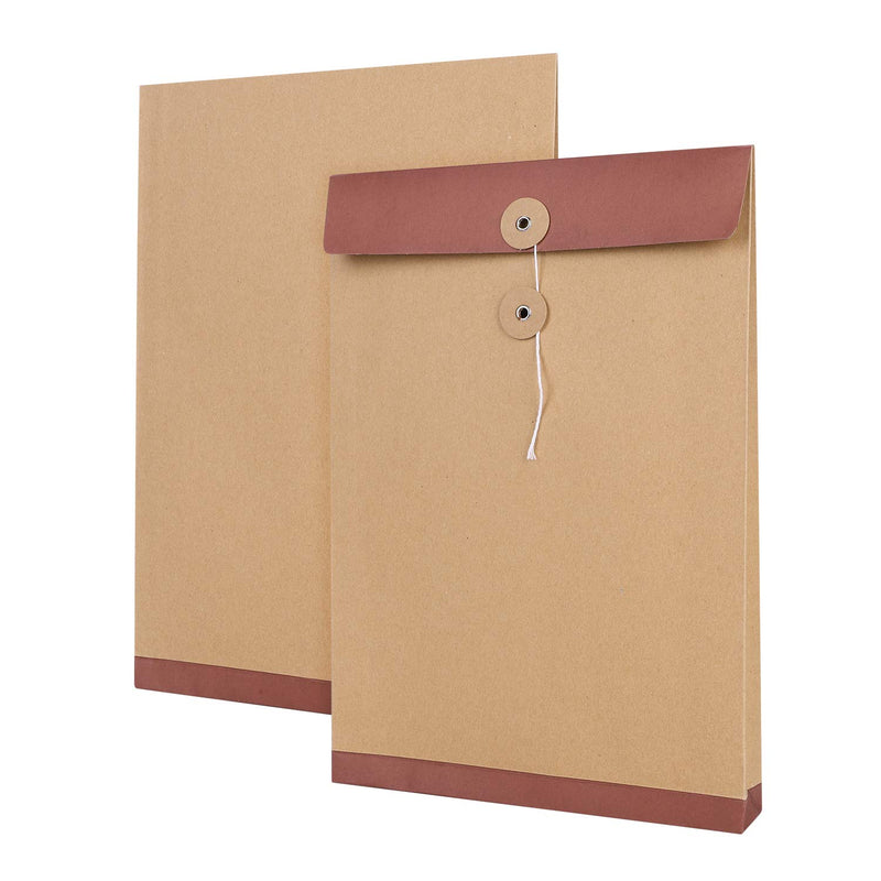 10 Pack A4 Kraft Paper Envelope File Bag File Folders Portfolio Project File Bag Expandable Envelope File Wallet Vertical Document Bill Storage Pocket Organizer Envelope with String Button Closure Brown