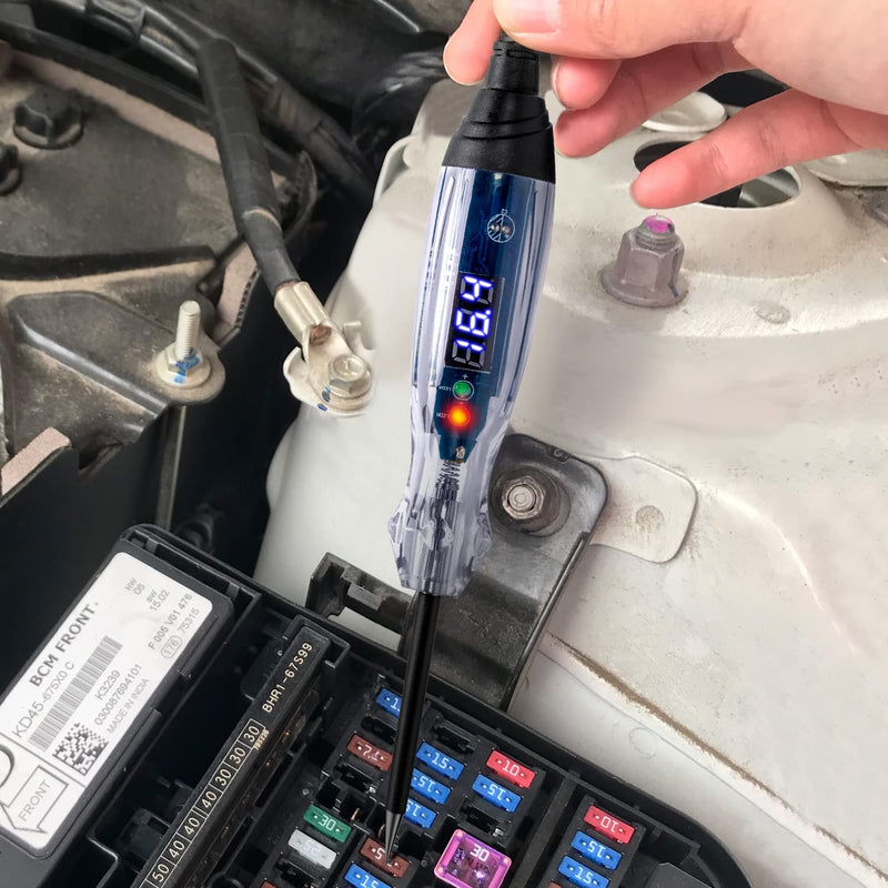 Automotive Circuit Tester DC 3V-60V Digital LED Test Light with Portable PU Extended Spring Wire, Auto Bidirectional Voltage Tester Electric Test Pen with Voltmeter