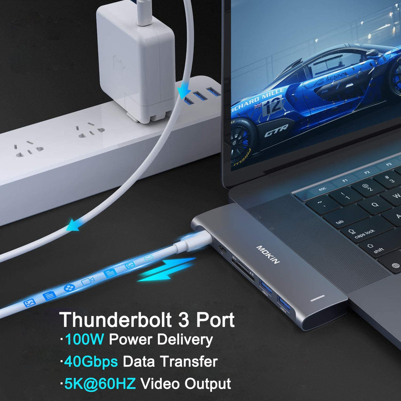 USB C Adapter for MacBook Pro 2022 2021 2020, MacBook Pro USB Adapter, 7 in 2 MacBook Pro Accessories for MacBook Pro/Air M1M2, Mac Dongle with 4K HDMI, 2 USB 3.0, TF/SD, USB-C 100W and Thunderbolt 3 Gery