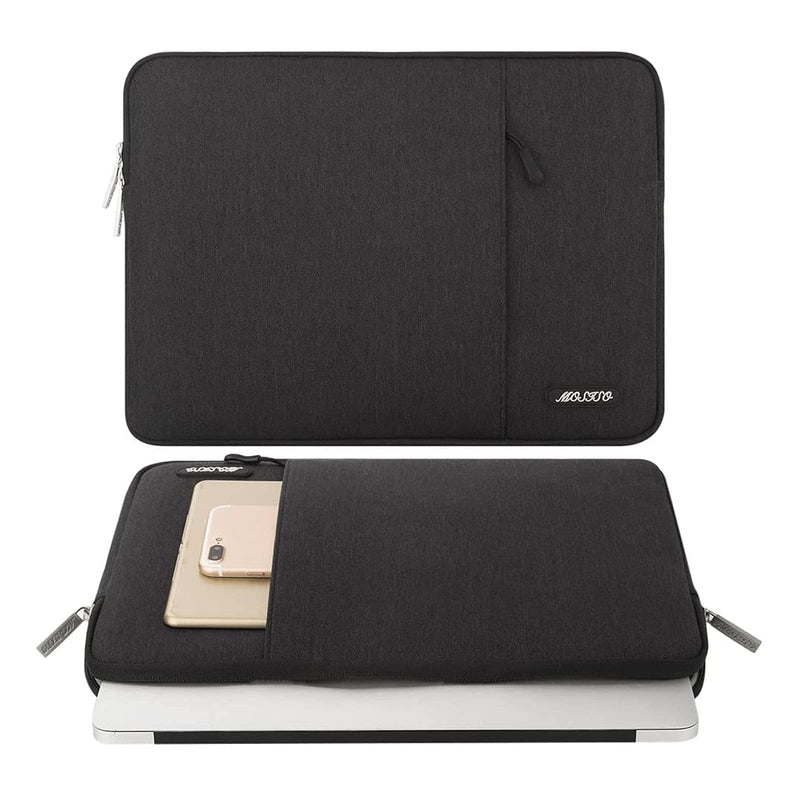 MOSISO Laptop Sleeve Bag Compatible with MacBook Air 13 inch 2018-2021 A2337 M1 A2179 A1932, MacBook Pro A2338 M1 A2289 A2251 A2159 A1989 A1706 A1708,Polyester Vertical Case with Pocket, Black 13-inch