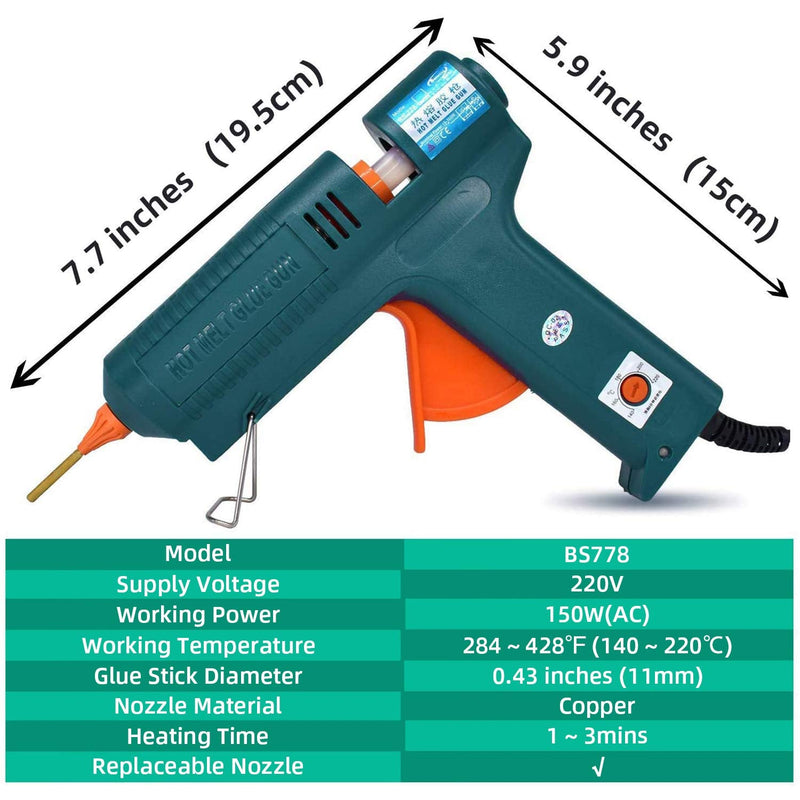 Full Size Hot Glue Gun, 150 Watts with 6 Copper Nozzles Temperature Adjustable Craft Repair Tool Professional Melting Glue Gun DIY Thermo Tool Include 5Pcs Highly Viscous Glue Sticks Luxury Set SET2(Glue Gun + 6 Nozzles)