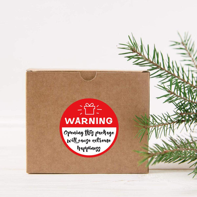 Red and White Round Warning Extreme Happiness Labels - 1.5" Funny Small Business Stickers for Business or Personal Use / 500 Small Business Stickers Labels