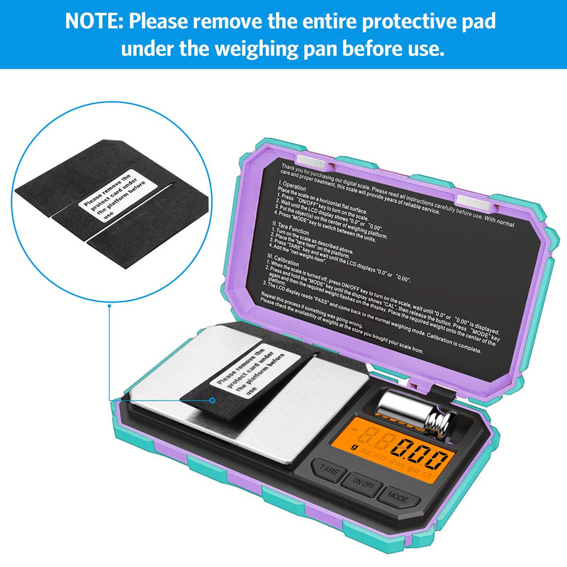 Brifit fine scales 0.01 g, pocket scales 200g/0.01 g, digital pocket scales, gold scales, coin scales, with a 50g stainless steel calibration weight, high-contrast LCD, tare function, auto off function, mint green mint green