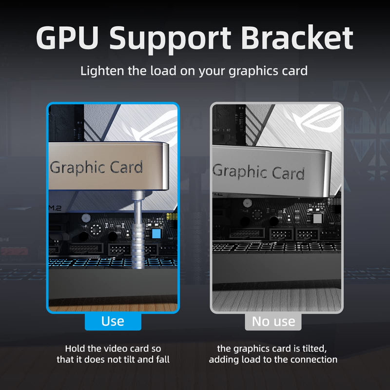 Graphics Card GPU Support Bracket, GPU Sag Bracket Adjustable Height, GPU Brace with Magnet and Non-Slip Sheet, GPU Stand for Prevent Universal VGA Graphics Card Sag, Silver