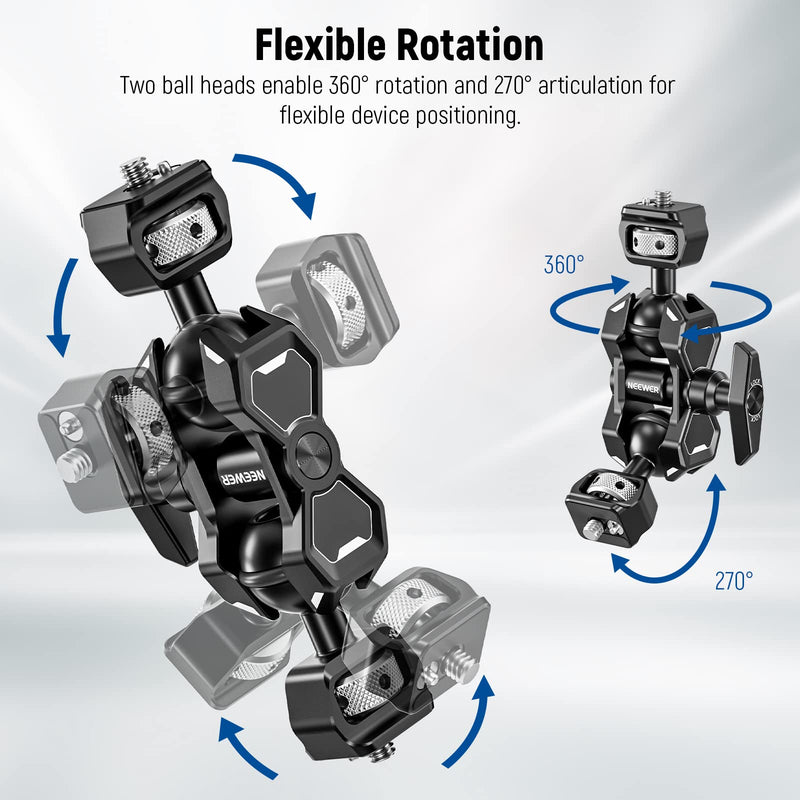 NEEWER Flexible Articulating Magic Arm with Dual Ball Heads with 1/4" Screws and Retractable Anti Twist Pin, Camera Field Monitor Mount Compatible with SmallRig Cage, UA009