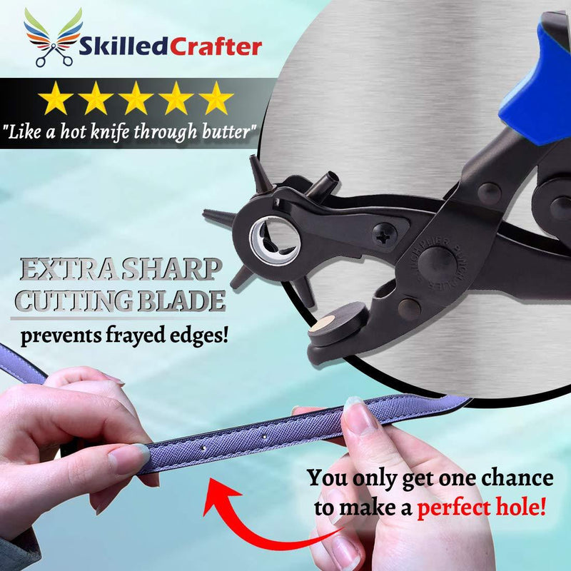 Leather Hole Punch & Belt Hole Puncher Easily Punches Perfect Round Holes. Bonus Ruler & Awl Tool. Leather Punch Tool for Watch or Bag Strap, Fabric, Eyelet - Precision Crafting & Professional Results 1 Pack