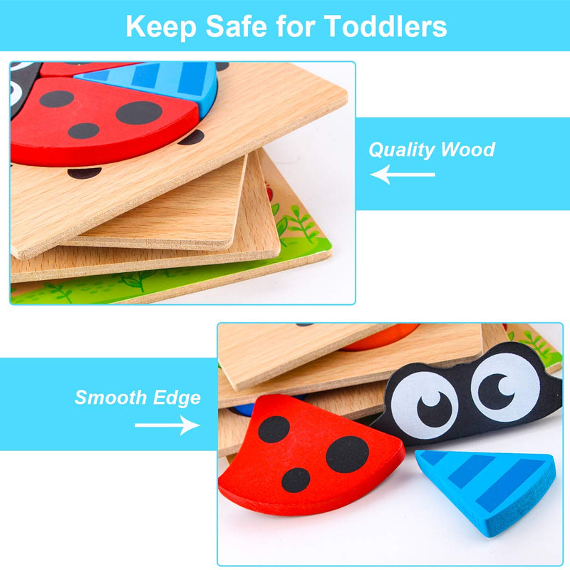 SKYFIELD Wooden Animal Puzzles for Toddlers 1 2 3 Years Old, Boys & Girls Educational Toys Gift with 4 Animals Patterns, Bright Vibrant Color Shapes, Customized Gift Box Ready Animal 1
