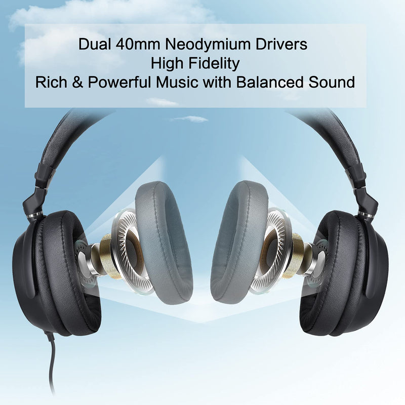 SIMOLIO Long Cord Headphones for TV and PC with Volume Control and Mic, 21.6FT/6.6M Extended Cable with Clip, RCA & 3.5mm AUX Audio, Fold-Flat Stereo Over Ear Wired TV Headphones, SM-906TV