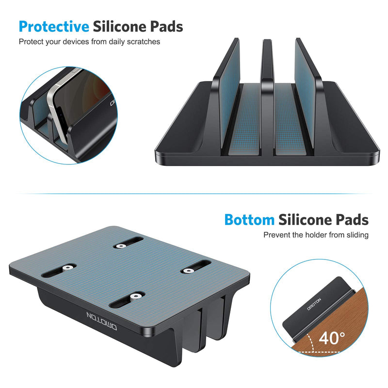 [Updated Dock Version] Vertical Laptop Stand, OMOTON Double Desktop Stand Holder with Adjustable Dock (Up to 17.3 inch), Fits All MacBook/Surface/Samsung/HP/Dell/Chrome Book (Black) Black