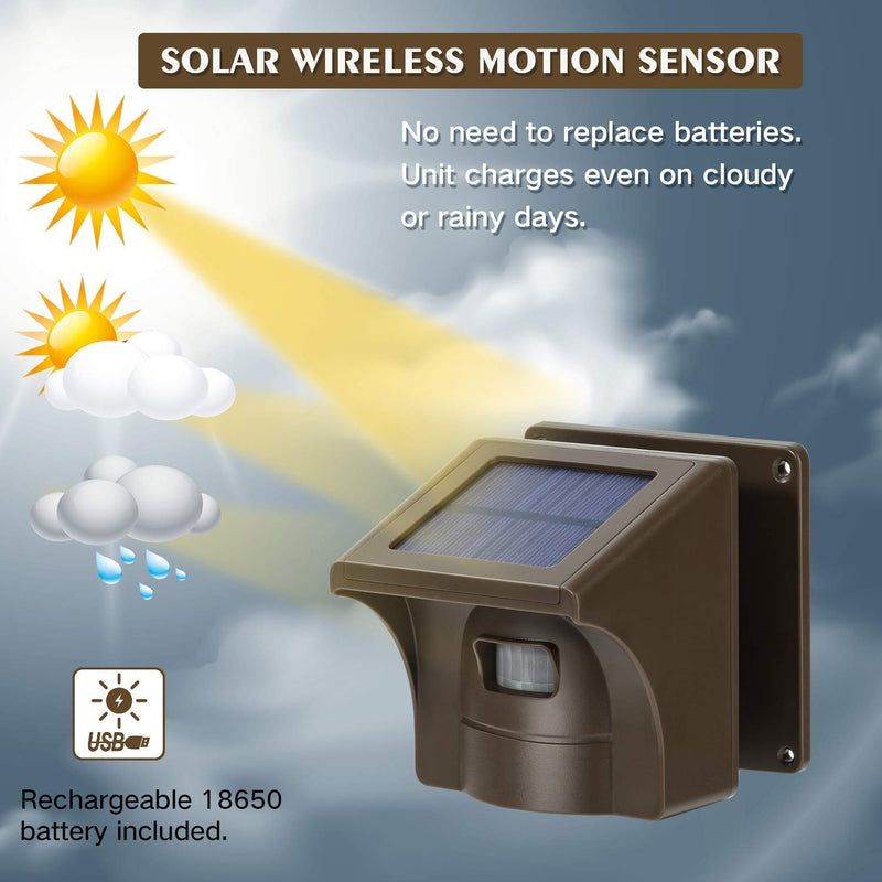 eMACROS Long Range Solar Wireless Driveway Alarm Outdoor Weather Resistant Motion Sensor & Detector-Security Alert System-Monitor & Protect Outside Property 1 receiver and 1 sensor