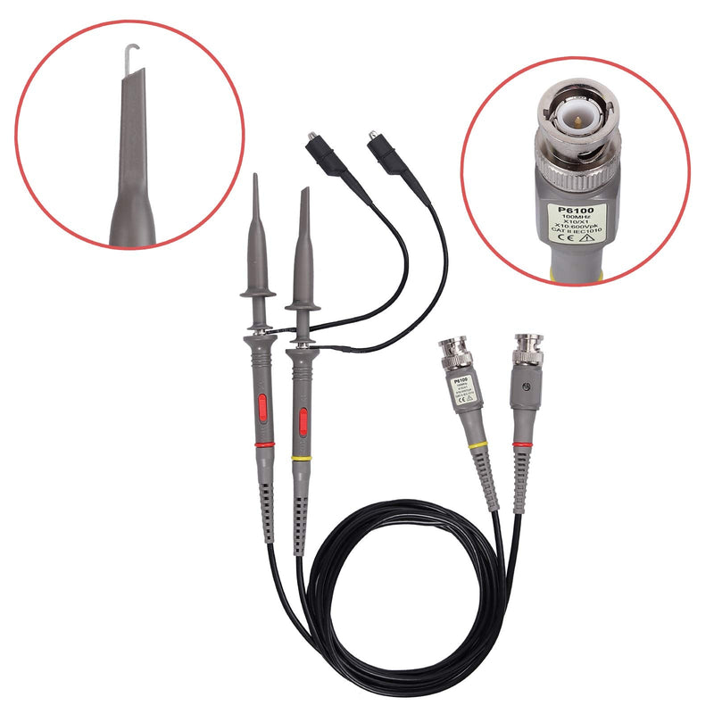 AUTOUTLET P6100 Universal Oscilloscope Probe with Accessories Kit 100MHz Oscilloscope Clip Probes with BNC to Minigrabber Test Lead Kit P6100 Oscilloscope Probe 100MHz