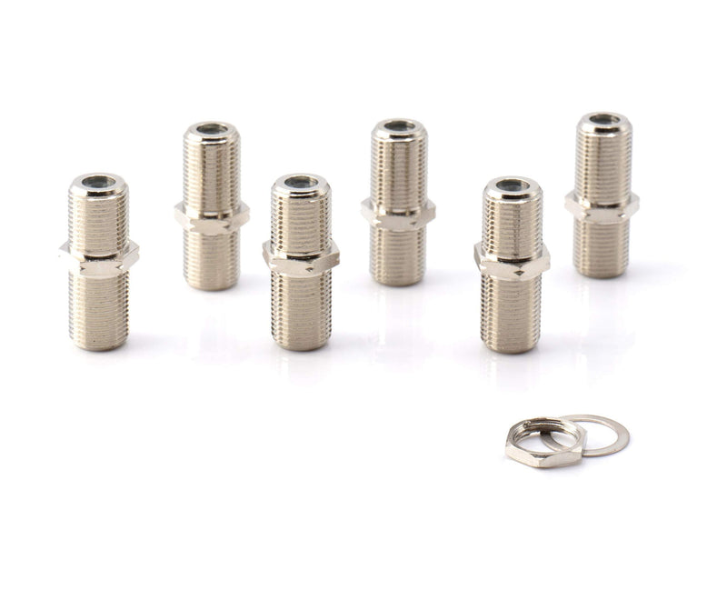 Cable Extension Coupler, with Washer and Nut - 10 Pack - Works with Wall Plates - Connects Two Coaxial Video Cables, for Coax F81 (Female to Female) 3GHz Satellite, CATV Silver