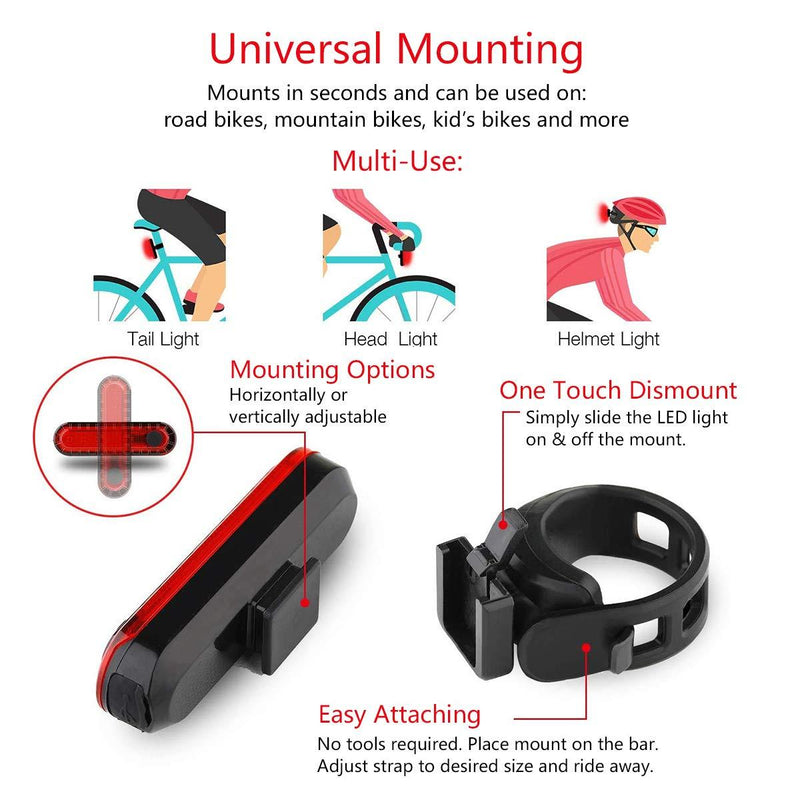 Volcano Eye Rear Bike Tail Light 2 Pack, Ultra Bright USB Rechargeable Bicycle Taillights, Red High Intensity Led Accessories Fits On Any Bike or Helmet. Easy to Install for Cycling Safety Flashlight
