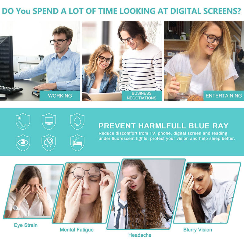 Blue Light Blocking Glasses - Women/Men 3Pack Computer Reading Gaming Anti Eyestrain Blue Light Glasses Non Prescription A1 Black+douhua+toumin