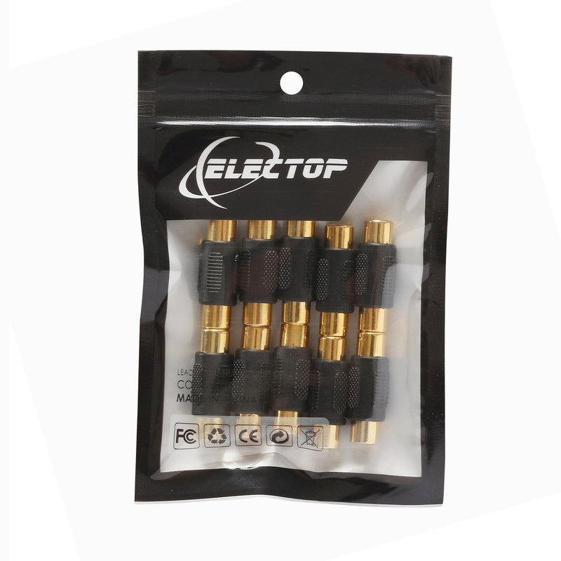 Electop 10 Pack RCA Female to Female Coupler Audio Video Gold Adapter Black