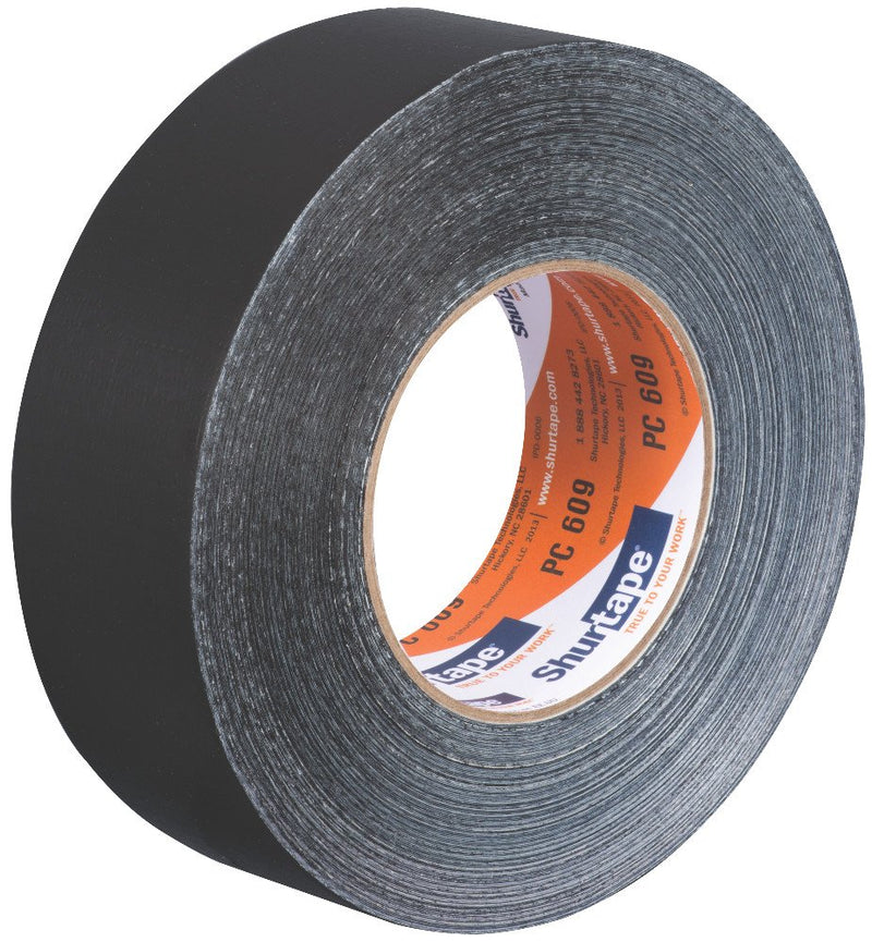 Shurtape PC 609 Performance Grade, Co-Extruded Cloth Duct Tape, 48mm x 55m, Black, 1 Roll (199722)