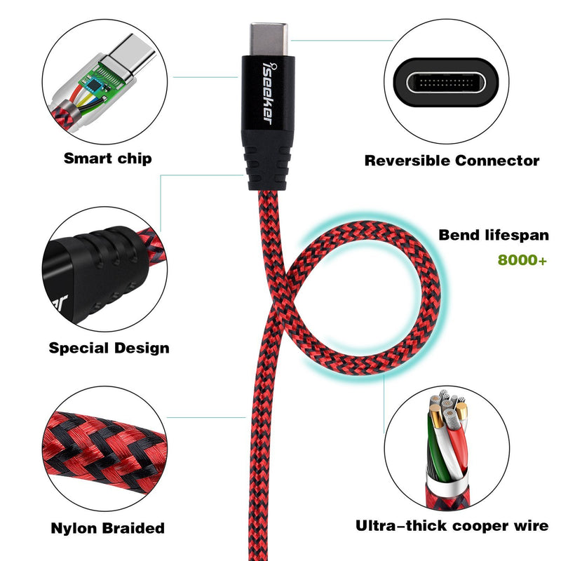 Type C to Micro B Cable, iSeekerKit USB 3.0 USB-C to Micro USB 1Ft Charge & Data Sync Cable Compatible for Samsung Galaxy S5/ Note 3, Toshiba Canvio, WD External Hard Drive Red&Blue