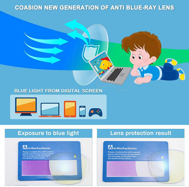 Blue Screen Glasses for Kids, COASION 3 Pack Blue Light Blocking Glasses for Girls Boys, Computer Gaming Fake Eyeglasses Anti Eyestrain (Leopard + Clear Pink + Black)