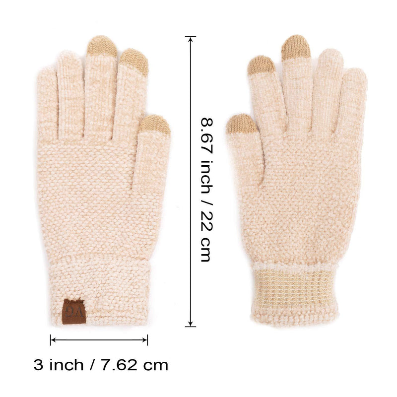 Women's Winter Touch Screen Gloves Chenille Warm Cable Knit 3 Touchscreen Fingers Texting Elastic Cuff Thermal Gloves Beige