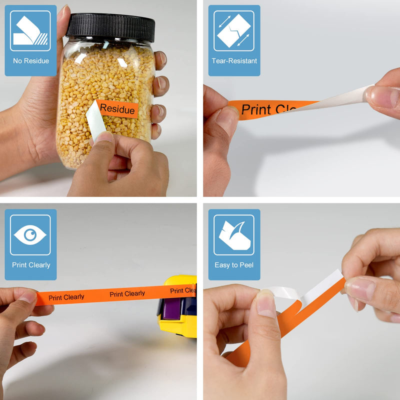 5 X Fluorescent Label Tape Compatible with DYMO Label Maker Refills 12mm x 4m Letra Tag LT100T LT100H QX50 Label Makers 5