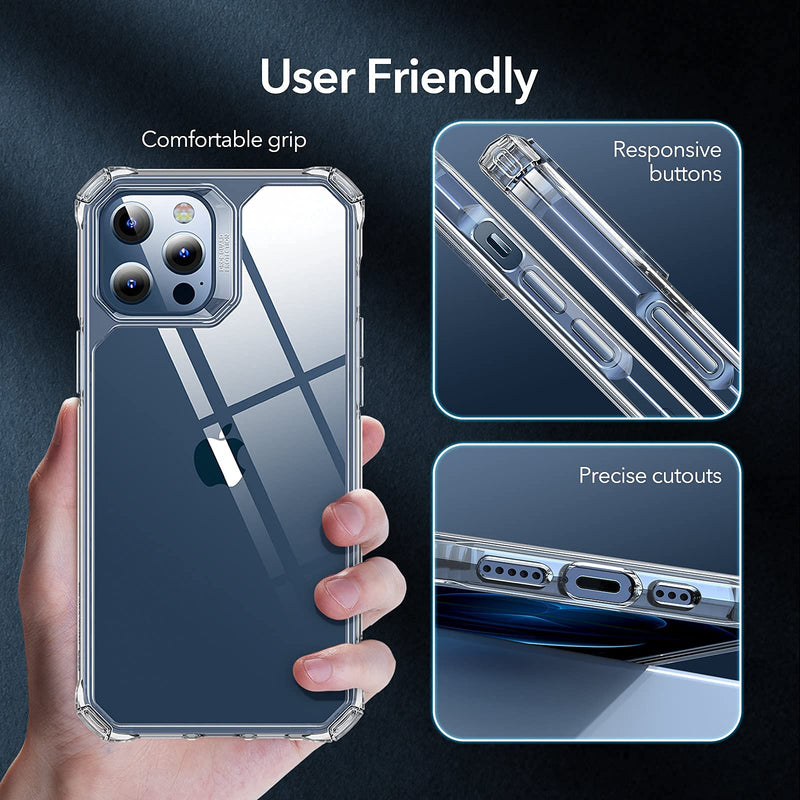 ESR Air Armor Compatible with iPhone 12 Case/Compatible with iPhone 12 Pro Case [Military-Grade Drop Protection] [Shock-Absorbing Corners] [Anti-Yellowing Hard Back] [Scratch Resistant] 6.1", Clear Crystal Clear