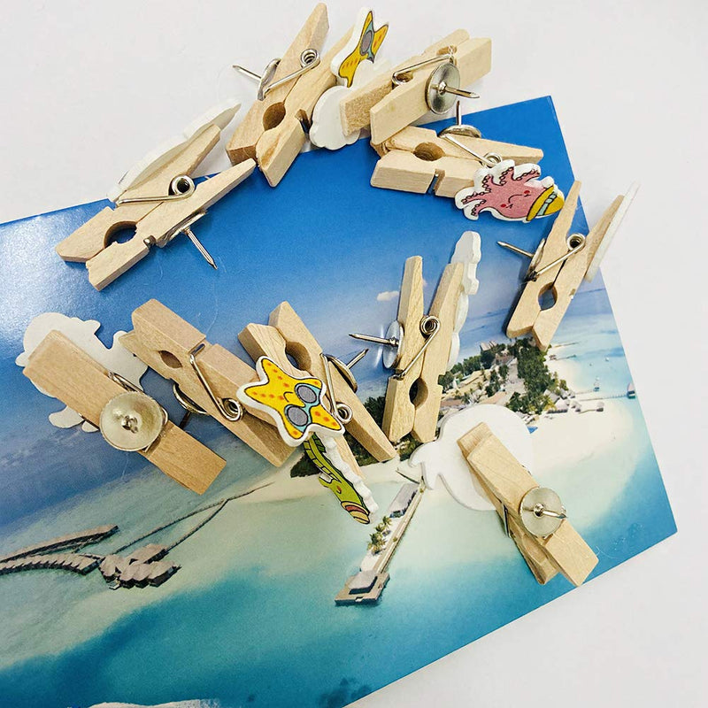 haowei 20 Pcs Marine Animals Wooden Clip Thumbtack Seahorse Turtle Decoration Pushpin Paper Picture Photo Memo Menu File Memo Nail Accessory Cork Board Bulletin Board Drawing Pins