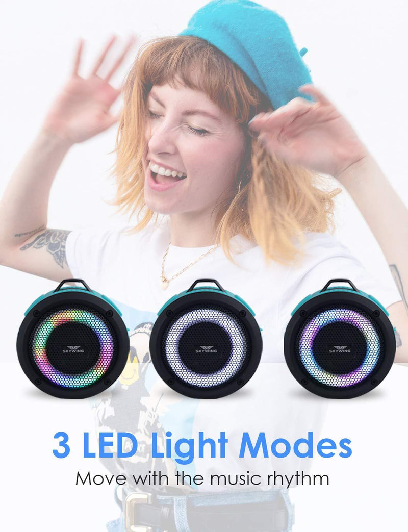 SKYWING Soundace S6 IPX7 Waterproof Shower Speaker 5W Bass+ Bluetooth Speaker with Suction Cup Hook Lanyard LED Light 15h Playtime, Premium Mini Portable Outdoor Wireless Speaker for Bike Pool Beach