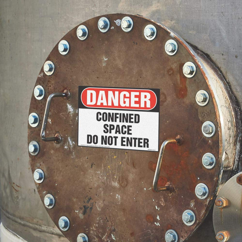 Danger: Confined Space, Do Not Enter Sign 5-pk. - J. J. Keller & Associates - 10" x 7" Permanent Self Adhesive Vinyl with Rounded Corners - Complies with OSHA 29 CFR 1910.145 and 1926.200