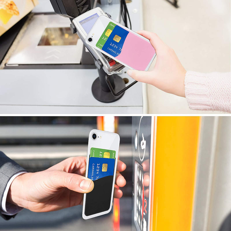 Phone Card Holder, Senose Phone Wallet Stick On Double Pocket for Back of Phone Silicone Credit Card, Business Card & Id Compatible with iPhone Samsung Galaxy Any Smartphone Pack of 6 Black*2+White*2+Gray*2