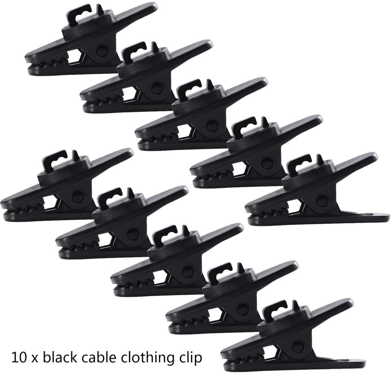 BBTO 20 Pieces Clips for Earphone Wire 360 Degree Rotate Black Earphone Cable Clothing Clip for Fixing Headphone Wire (Black and White) Black and White