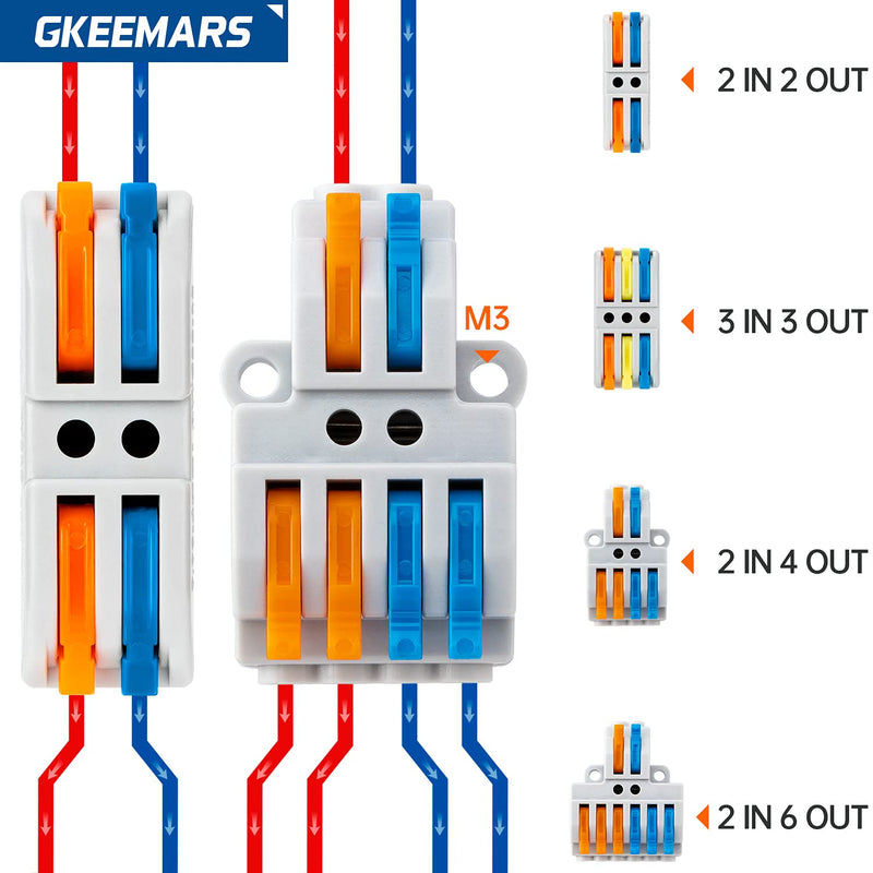 GKEEMARS 65 Pcs Compact Splicing Wire Connectors Assortment Pack Lever Connector Kit, Quick Wiring Connector for AWG 28-12