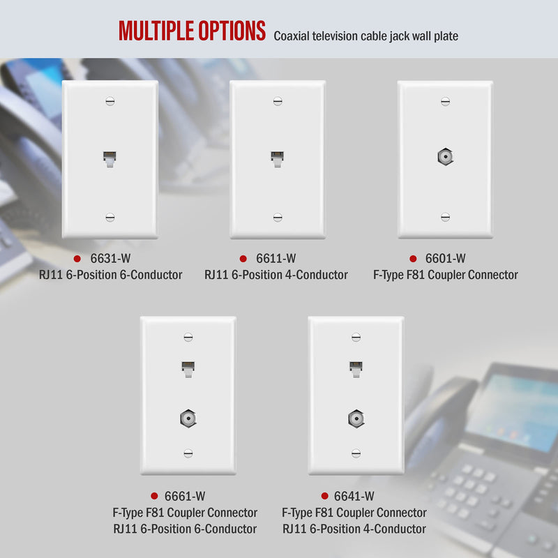 ENERLITES RJ11 Telephone Jack Wall Plate, 6-Position 6-Conductor 6P6C (2 Line Support), 1-Gang 4.50" x 2.76", 6631-W-10PCS, White (10 Pack) 10 Pack