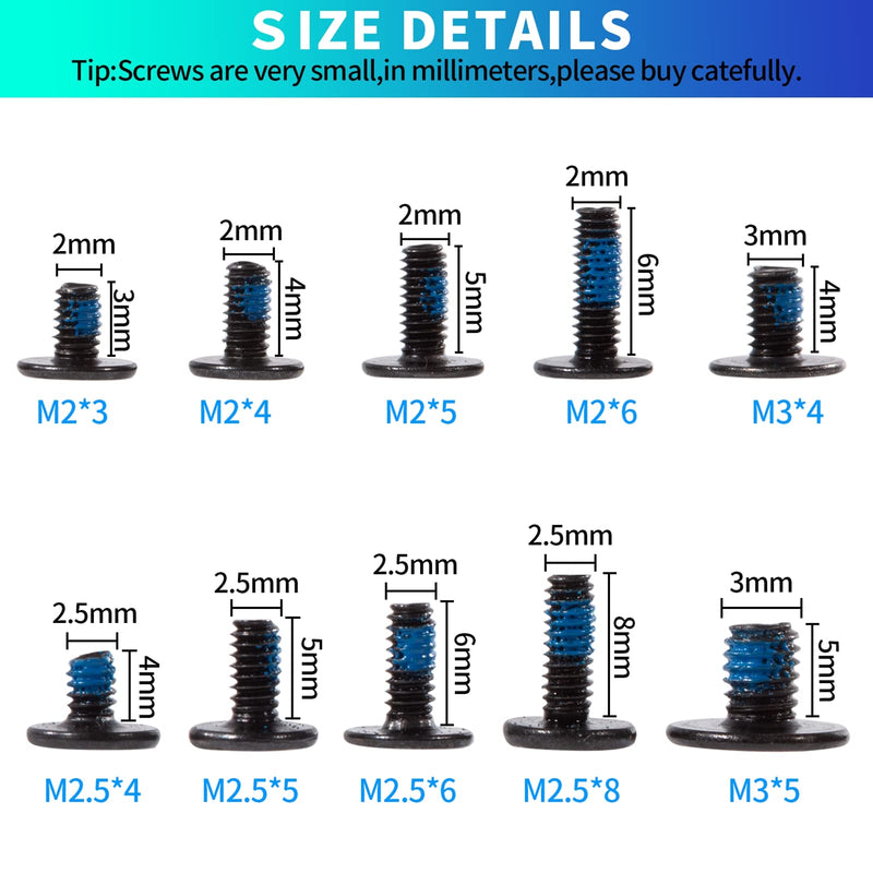 MEIYYJ Laptop Notebook Computer Replacement Screws Kit,Notebook Computer Screw with Blue Glue,PC Flat Head M2 M2.5 M3,Countersunk SSD Electronic Repair Accessories for Motherboard Fan Power Graphics 500PCS