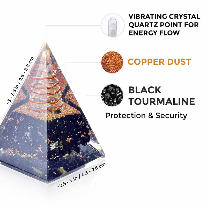 Orgone Pyramid-Black Tourmaline-Crystal-Chakra Balancing Orgone Energy Generator- Nubian Orgonite Pyramid for E-emission Protection – Healing Crystal Boost Immune System Meditation