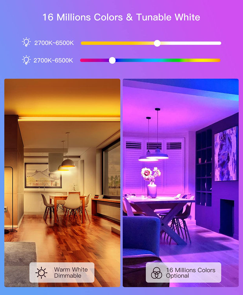 Smart Light Bulbs 2 Pack, Treatlife 2.4GHz Music Sync Color Changing Light Bulb, Works with Alexa, Google Home, A19 E26 9W 800 Lumen LED Dimmable Smart Bulb, for Party Decoration, Smart Home Lighting